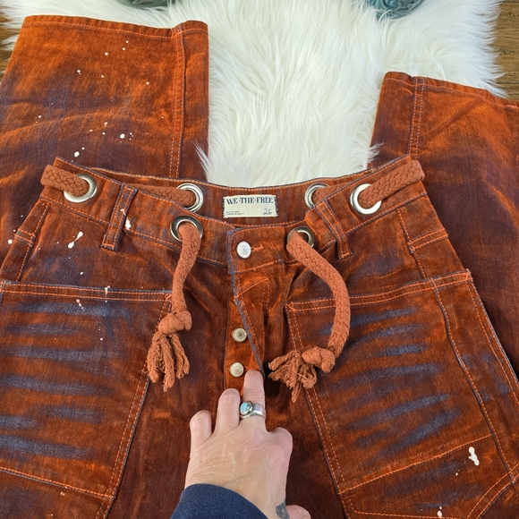 We The Free 🦄 Flocked Moxie Low Slung Barrel Jeans Orange 26 🦄 - Picture 13 of 14